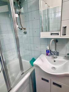 a bathroom with a sink and a shower at Igalo Apartman Despich in Igalo +14 photos