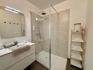 a bathroom with a shower and a sink at Le Valentine, Calme & Lumineux, proche centre in Valence