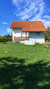 a house with an orange roof on a green field at Lucija in Lovinac