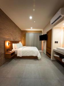 a large bedroom with a bed and a television at Kooch Aparthotel in Oaxaca City