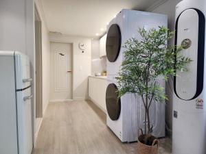 Η κουζίνα ή μικρή κουζίνα στο Busan Gwangalli Beachfront Stay