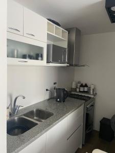 a kitchen with a sink and a stove at Apartamento Premiun Catedral in La Plata