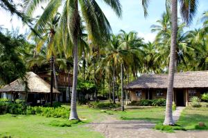 een groep palmbomen en huizen op een strand bij Capricho Beach House in El Zapote