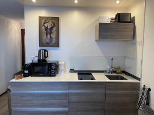 Η κουζίνα ή μικρή κουζίνα στο Downtown Chamonix Studio & Stunning Mountain View +16 φωτογραφίες