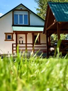 a house with a green roof and some grass at Mountain Majesty in Žabljak