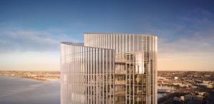 una rappresentazione di un edificio alto vicino all'acqua di SD Sanctuary 360 Skyline Jewel a San Diego