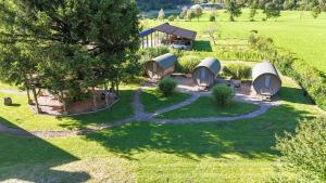 an overhead view of a garden with a dome tent at 4 Elements Resort Bled in Bohinjska Bela
