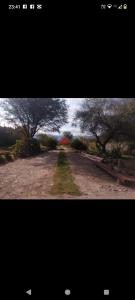 two photographs of a dirt road with trees in the background at Della monica in Tinogasta