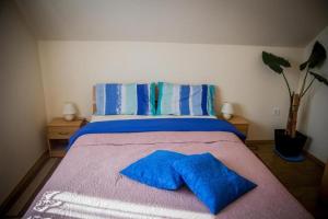 a bed with two blue pillows on top of it at Apartments with parking space Tuheljske Toplice, Zagorje - 24875 in Tuheljske Toplice +11 photos