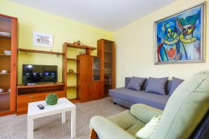 a living room with a couch and a tv at Reus mediterrani in Vilafortuny