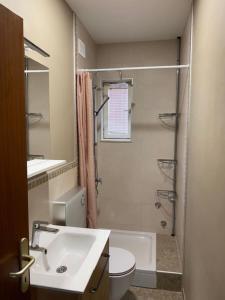 Un baño con lavabo, inodoro y ducha. en Apartments with parking space Punat, Krk - 24863, en Punat