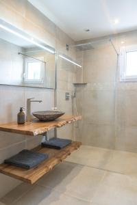 un bagno con lavandino e doccia di Villa moderne et spacieuse Disneyland Paris a Bailly-Romainvilliers Altre 9 foto