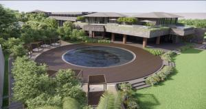 eine architektonische Darstellung eines Gebäudes mit einem Pool in der Unterkunft Amorita Resort Palawan in Puerto Princesa