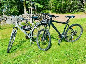 two bikes parked next to each other in the grass at Saimaa Lakeside Sauna Cabin in Taipalsaari