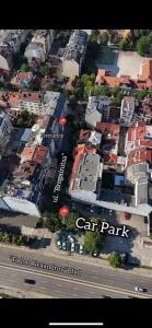 an overhead view of a city with a car park at Designer luxury apartment 1BDR in Sofia