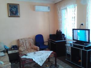 a living room with a chair and a television at Guest House Machaxela in Gonio