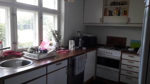 - une cuisine avec un comptoir, un évier et une cuisinière dans l'établissement bedandshower, à Copenhague