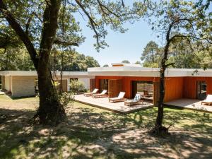 a house in the woods with chairs and trees at Villa Luxe au Cœur des Landes - Architecture d'Exception - FR-1-791-43 in Magescq