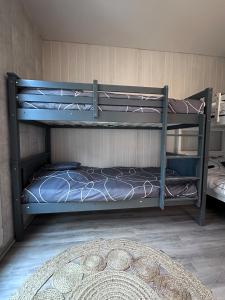 two bunk beds in a room with a rug at Le Cocon Familiale - Disneyland paris in Chessy +17 photos