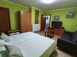 a bedroom with a bed and a couch and a television at Casa Rural Natalia in Valmuel