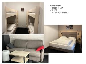 two pictures of a room with bunk beds and a couch at Résidence Le Portillo - Piscine - 2 Pièces pour 8 Personnes MAE-6133 in Gourette