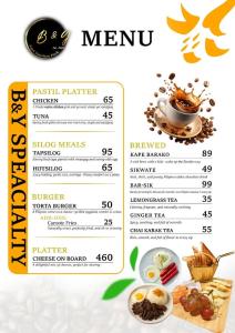 a menu of the menu of the meu restaurant at Bill and Yen Agri Tourism Park 