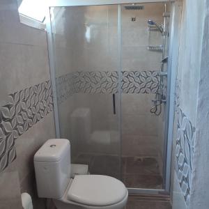 a bathroom with a toilet and a shower at ÇETİN HoME in Eskiömerler