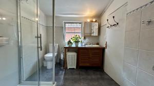 un bagno con wc, lavandino e doccia di Maison de Campagne Authentique – Havre de Paix pour Âmes Sensibles a Bernay-en-Ponthieu Altre 18 foto