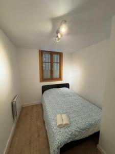 ein Schlafzimmer mit einem Bett mit zwei Handtüchern darauf in der Unterkunft Charming 2 bedroom 60 m2 3-room apartment in Grenoble center in Grenoble