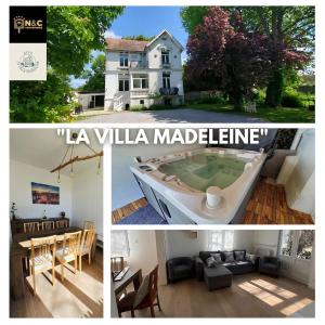 un collage di foto di una casa con una vasca di La Villa Madeleine -jacuzzi - 10 voyageurs a Calais