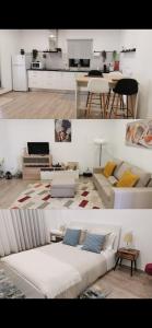 a living room with a couch and a kitchen at Cantinho D'Amy in Arcos de Valdevez