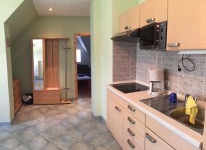 a kitchen with a sink and a counter top at Bennis Rodelhaus in Oberhof