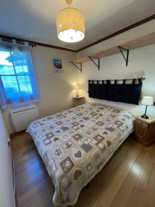 a bedroom with a large bed and a window at Appartement cosy avec jacuzzi privatif in Notre-Dame-de-Bellecombe