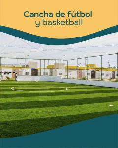 a rendering of a soccer field in front of a building at la casita de Daniela in San Miguel