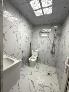 a white bathroom with a toilet and a sink at Villa Gabala in Gabala +17 photos