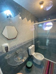 クリチバにあるQuarto Politecnico Pousada Jd Botanicoのトイレと洗面台付きのバスルーム