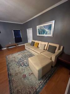 a living room with a couch and a rug at Cardinal Aerie in Madison