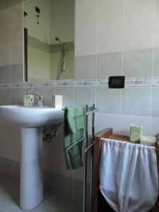 a bathroom with a sink and a mirror at Il Gelso Rosso in Comunanza