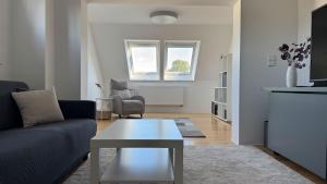 un salon avec un canapé et une table dans l'établissement Apartment Köln Bonn DeLux Burgblick, à Bornheim