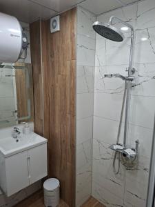 a bathroom with a shower and a sink at Bohemi Apartment in Ruse +10 photos