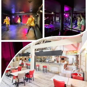 eine Collage aus drei Bildern eines Restaurants in der Unterkunft Camping bois Dormant, 4 étoiles 85 st jean de mont in Saint-Jean-de-Monts + 12 Fotos