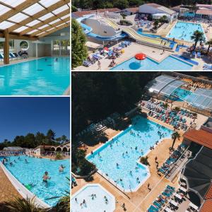 eine Collage mit drei Bildern eines Schwimmbads in der Unterkunft Camping bois Dormant, 4 étoiles 85 st jean de mont in Saint-Jean-de-Monts