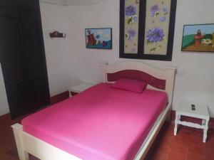 a bedroom with a pink bed in a room at Hotel casa reina in Ibagué +4 photos