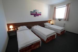 a room with two beds and a window at Penzión Pagy in Višňové