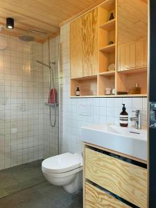 a bathroom with a toilet and a sink at Architectural Gem With Views Of Hallingskarvet in Ustaoset