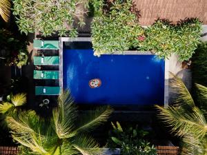 an overhead view of a blue door with plants at Sundhara View Ubud in Ubud +29 photos