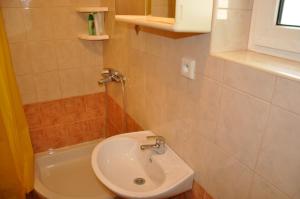 ein Badezimmer mit einem Waschbecken, einem WC und einer Badewanne in der Unterkunft Pljesa Apartments in Supetarska Draga