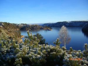 a view of a lake with trees in the distance at Sjøverstø Holiday in Tvedestrand