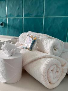 a towel on a bathroom counter with a roll of toilet paper at Apto frente praia-AlfaPark-Barra da Tijuca in Rio de Janeiro +61 photos