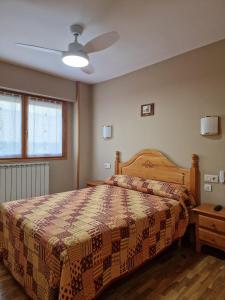 a bedroom with a bed and a ceiling fan at Hostal Valle De Tena in Sabiñánigo